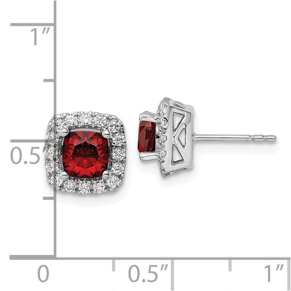 14k White Gold 3/8 carat Lab Grown Diamond VS/SI+ G+ January Birthstone Garnet Halo Post Earrings