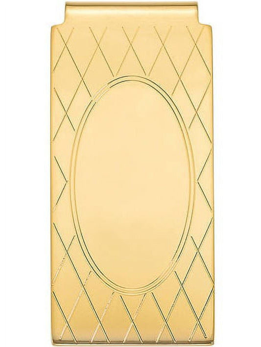 Primal Gold-Plated Money Clip with Cris Cross and Oval Center