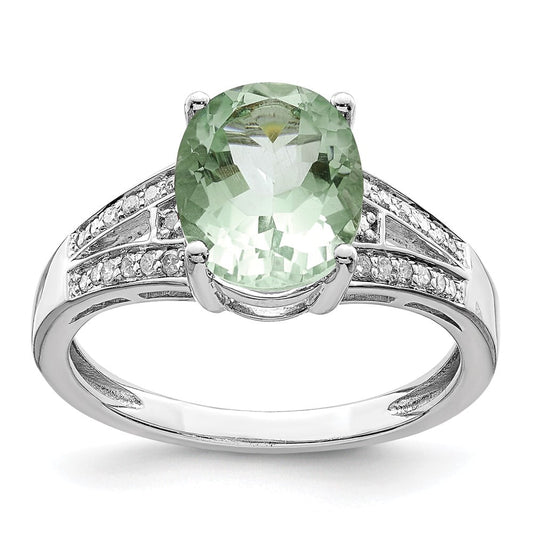Primal Silver Sterling Silver Rhodium-plated Diamond and Green Quartz Ring