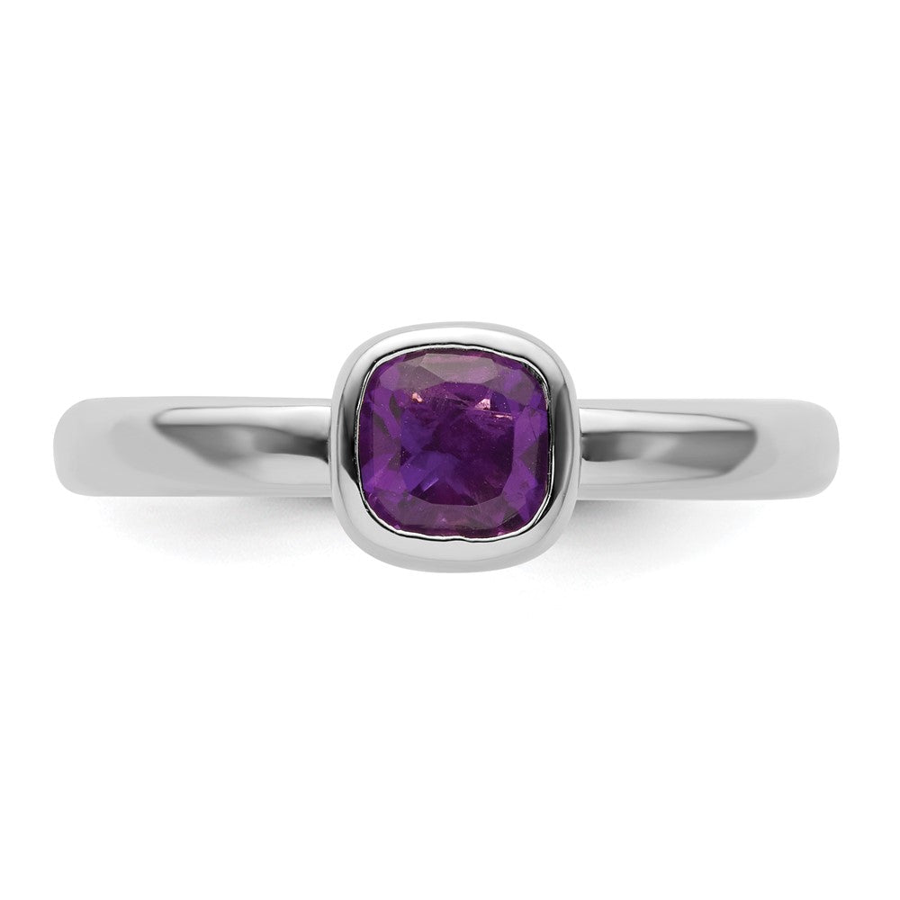 Sterling Silver Stackable Expressions Cushion Cut Amethyst Ring Size -5