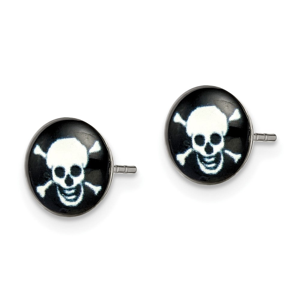 Stainless Steel Polished Skull Epoxy Post Earrings