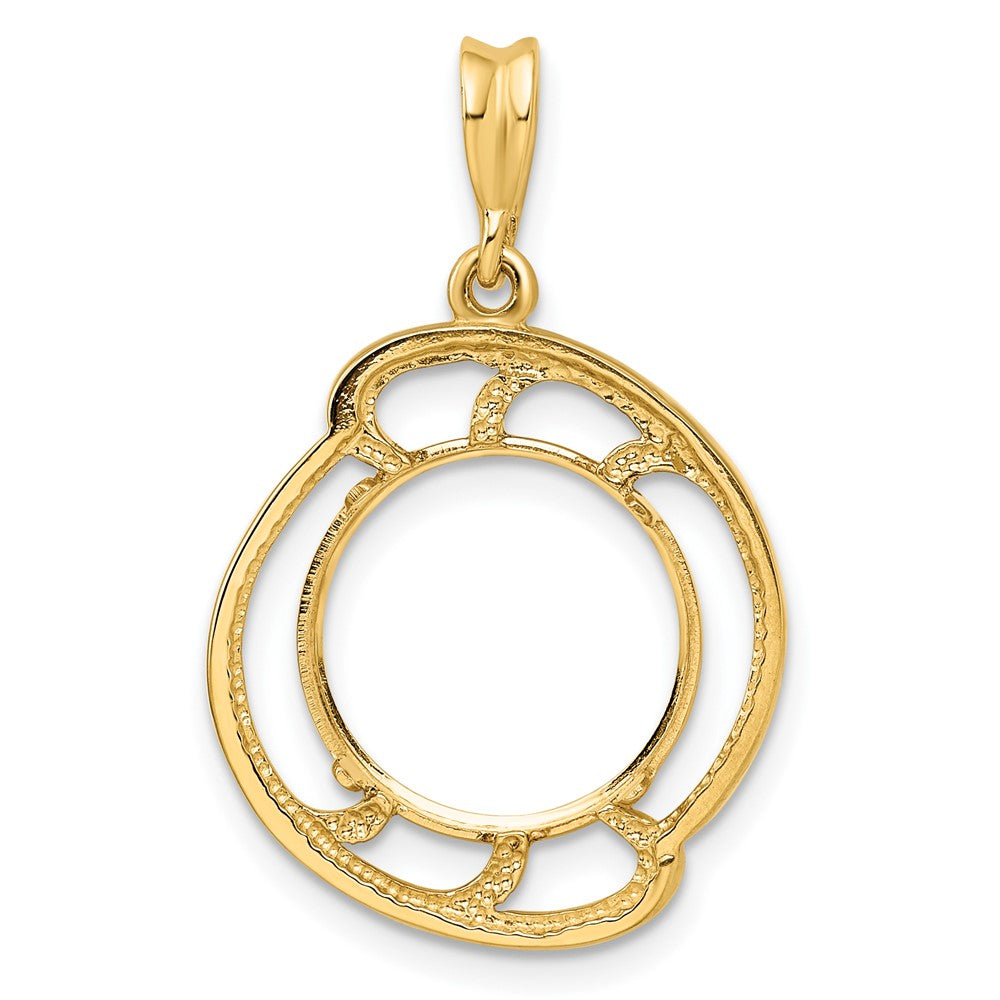 Wideband Distinguished Coin Jewelry 14k Polished Wave Design 13.0mm Prong Coin Bezel Pendant
