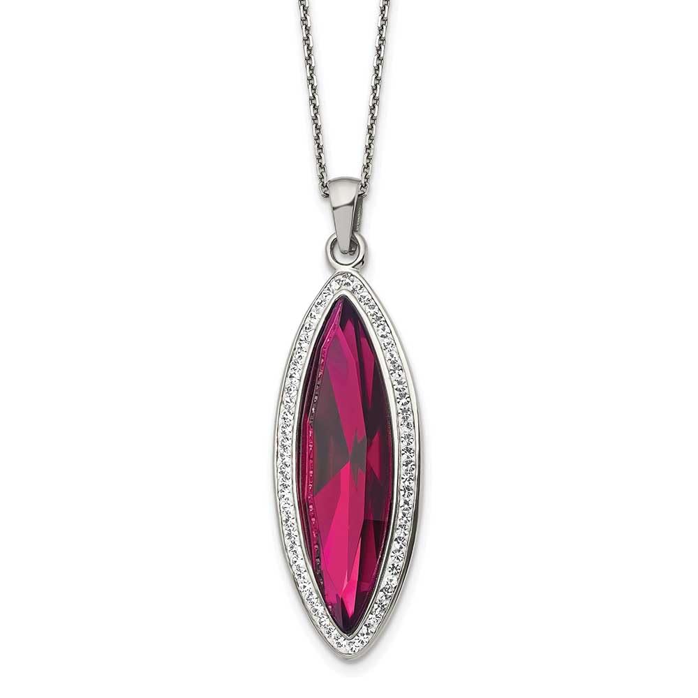 Stainless Steel Polished Red Crystal & Preciosa Crystal Necklace with 2" Extension