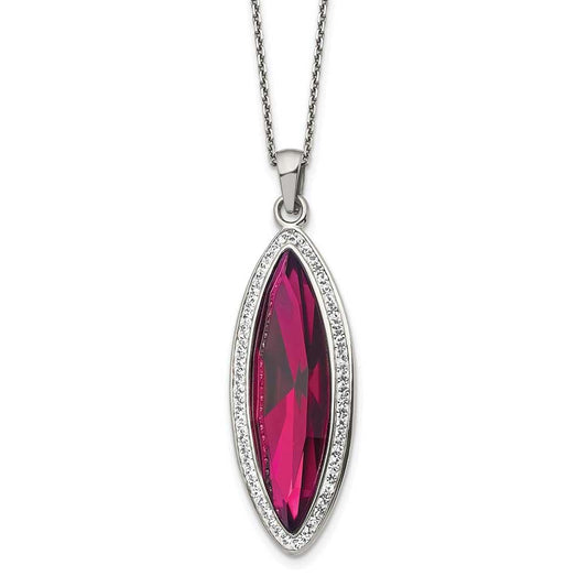 Stainless Steel Polished Red Crystal & Preciosa Crystal Necklace with 2" Extension