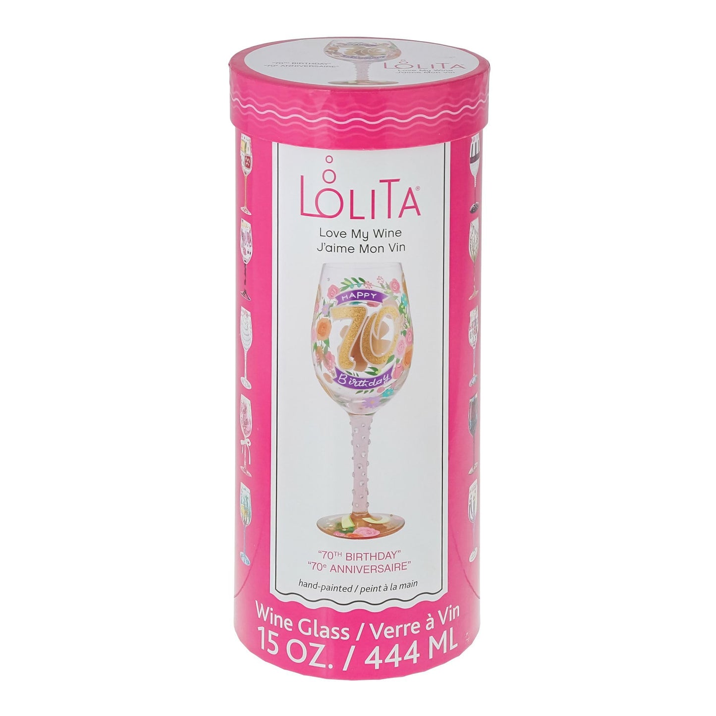 Enesco Lolita Happy 70th Birthday Hand Painted Multicolor Wine Glass 15fl oz