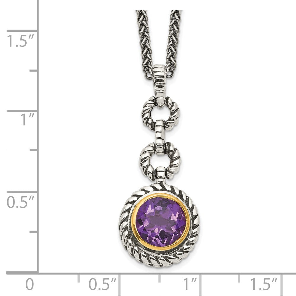 Shey Couture Sterling Silver Gold-tone Flash Gold-plated 18 Inch Antiqued Round Bezel Amethyst Necklace 18 Inches