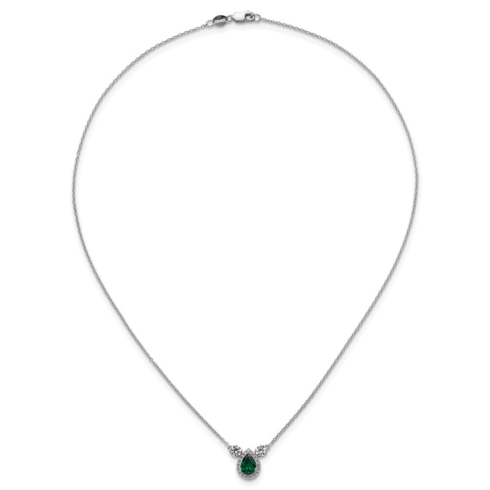 14k White Gold 1/2 carat Lab Grown Diamond VS/SI+ G+ and Created Emerald Three Stone 16 inch Necklace