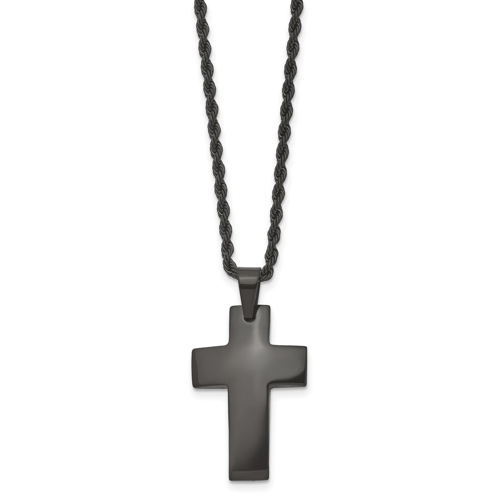 Stainless Steel Polished Black IP-plated Cross 20in Necklace