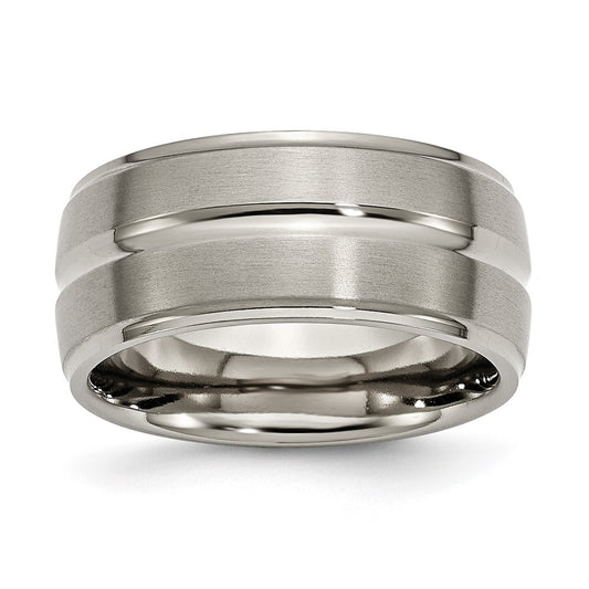 Titanium Brushed and Polished 10mm Grooved Ridged Edge Band Size - 12