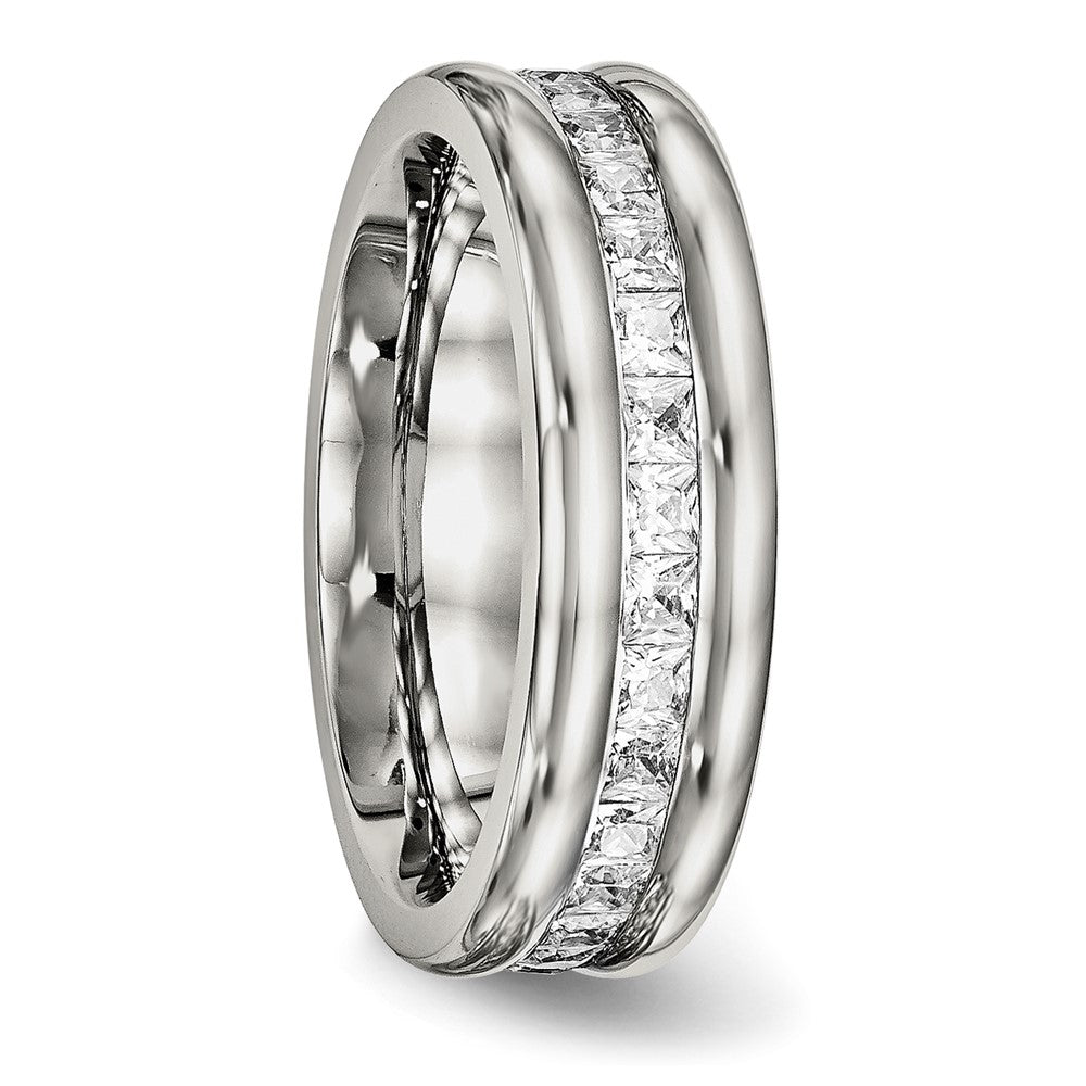 Stainless Steel Polished with CZ 7mm Band Size - 9