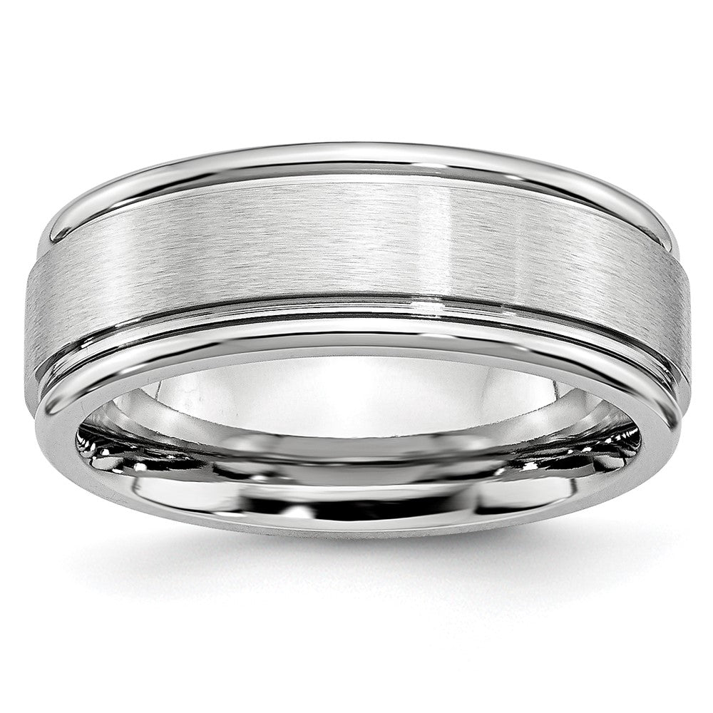 Cobalt Satin and Polished Ridged Edge 8mm Band Size - 10.5