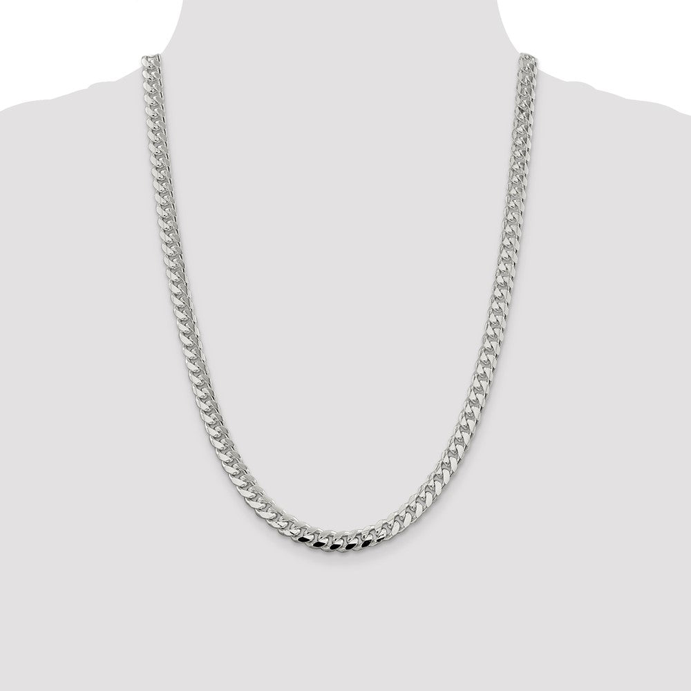 Sterling Silver 7.35mm Domed w/ Side D/C Curb Chain 24 Inches