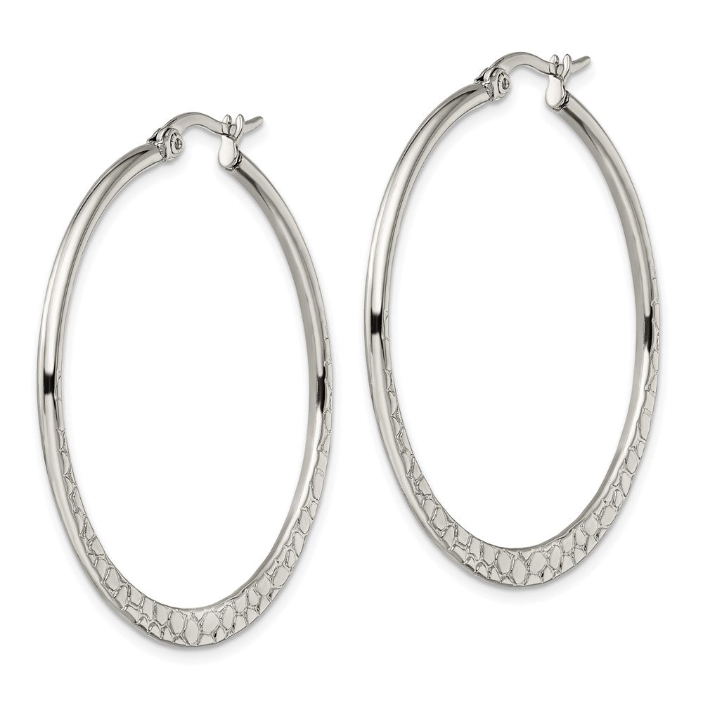 Stainless Steel Polished and Textured 40mm Diameter Hoop Earrings