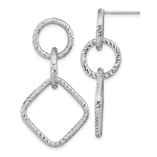 Sterling Silver Rh-plated D/C Post Dangle Earrings