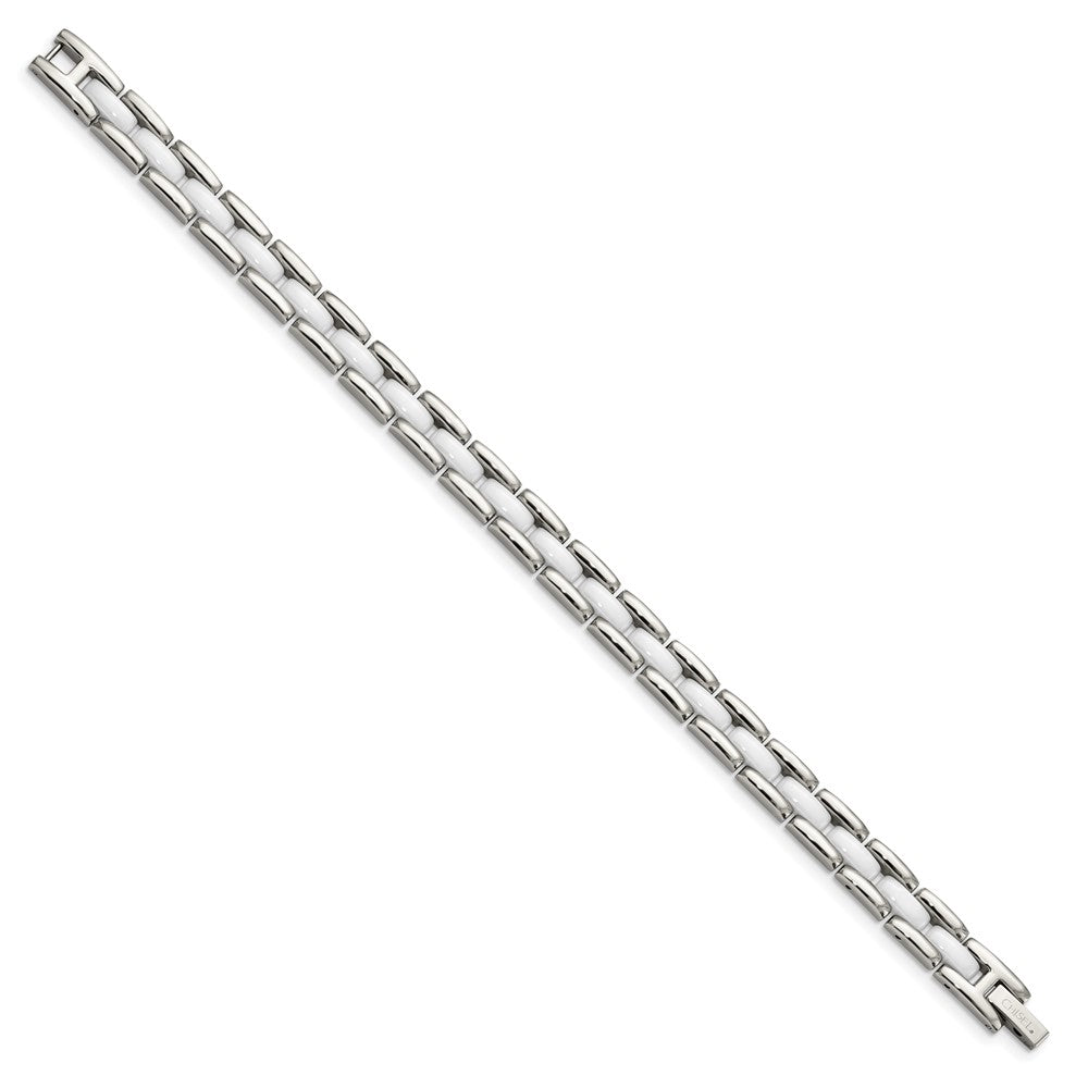 Stainless Steel Polished w/White Ceramic 8in Bracelet 8 inches