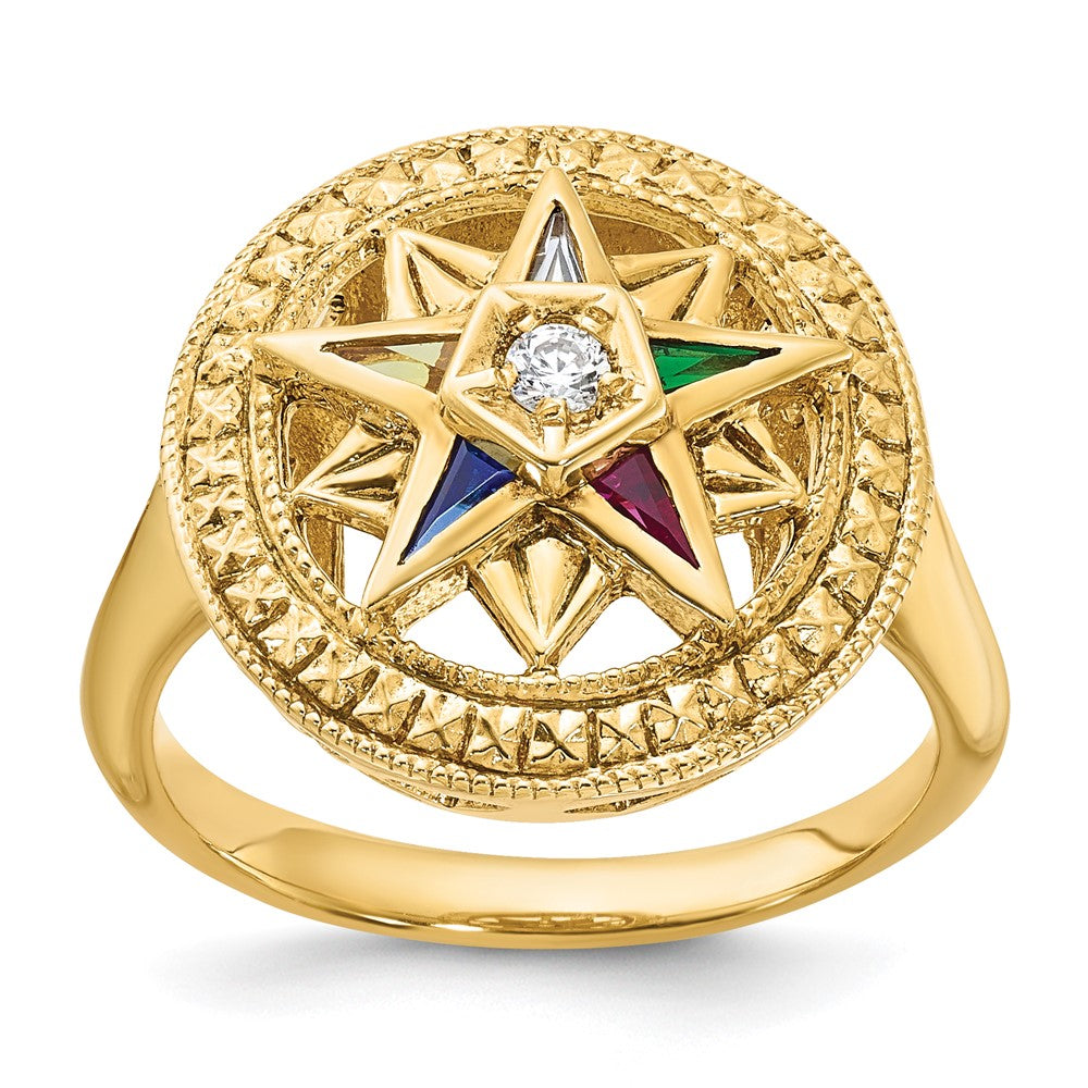 IBGoodman 14k Women's Polished and Textured with Multi-color CZ and Diamond Eastern Star Masonic Ring Size 7