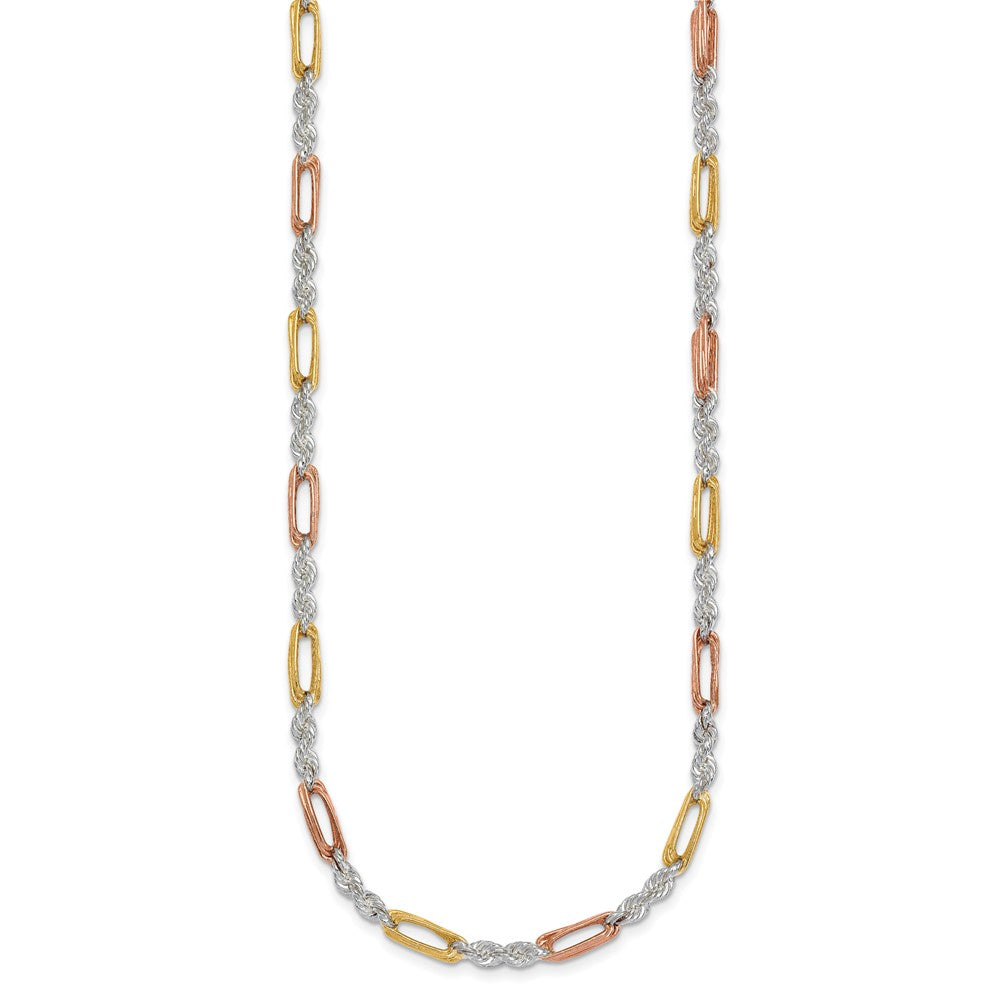 Sterling Silver Rose-tone and Gold-tone Polished 4.0mm Figaro Rope 18 Inch Necklace