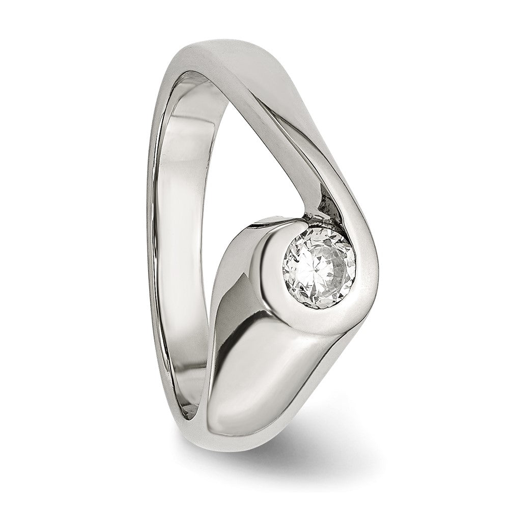 Stainless Steel Polished CZ Ring Size - 6