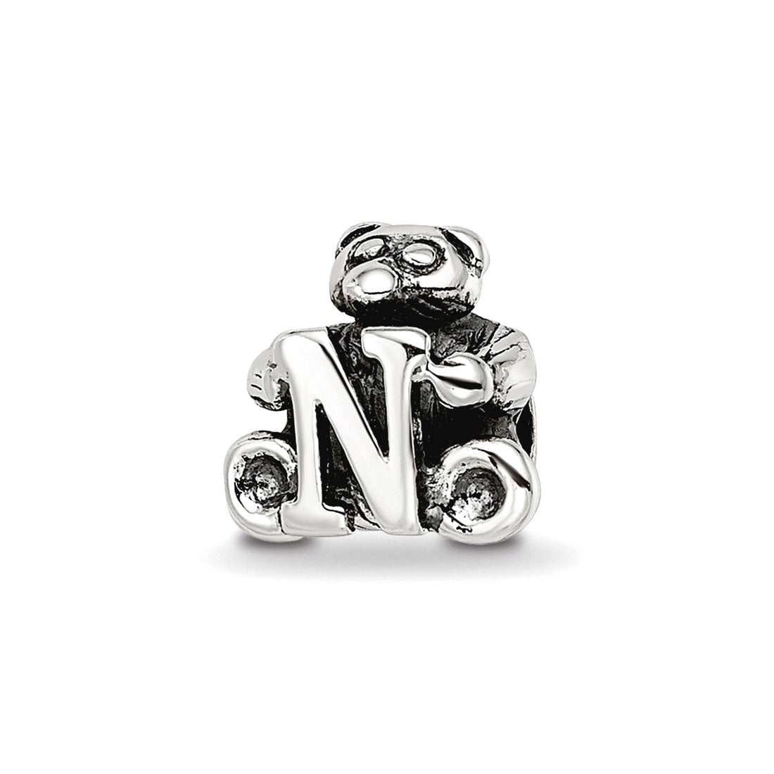 925 Sterling Silver Oxidized Reflections Letter Name Personalized Monogram Initial N Bead Charm 7.27x7.27mm Wide Pendant