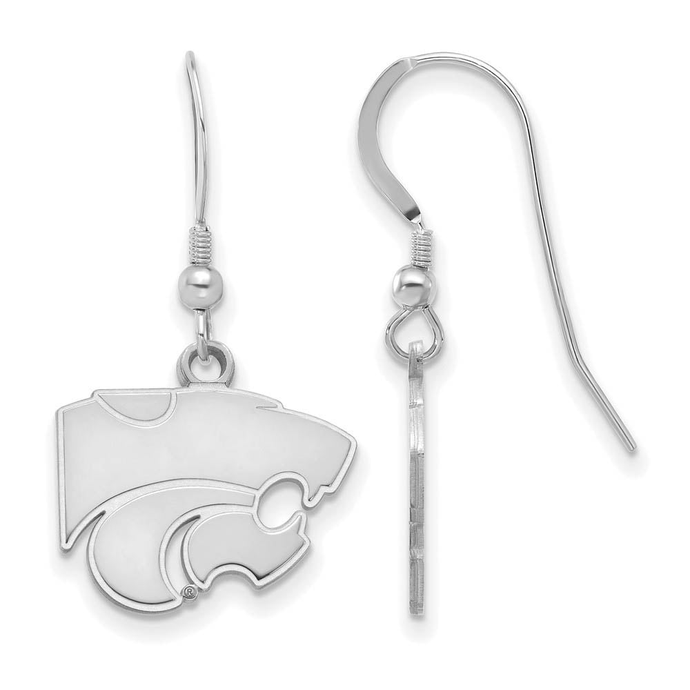 Sterling Silver Rhodium-plated LogoArt Kansas State University Wildcat Small Dangle Wire Earrings Q-SS007KSU