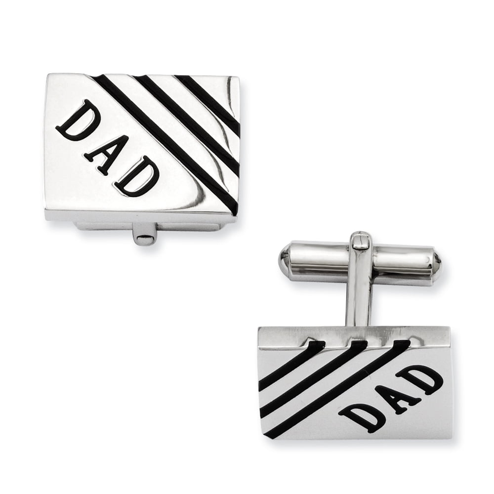 Stainless Steel Dad Cuff Links Gift for Him in Silver and Black
