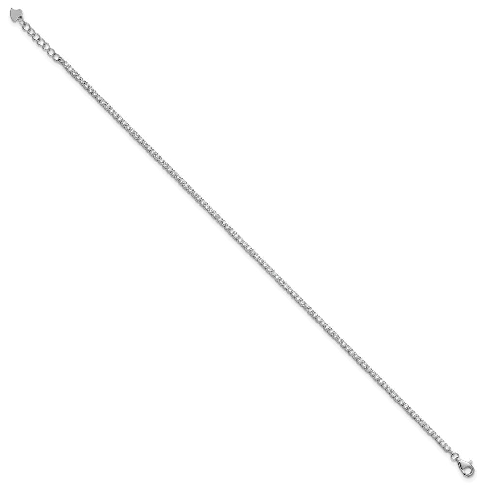 Sterling Silver Rhodium-plated CZ 9 inch with 0.5 inch Extender Anklet