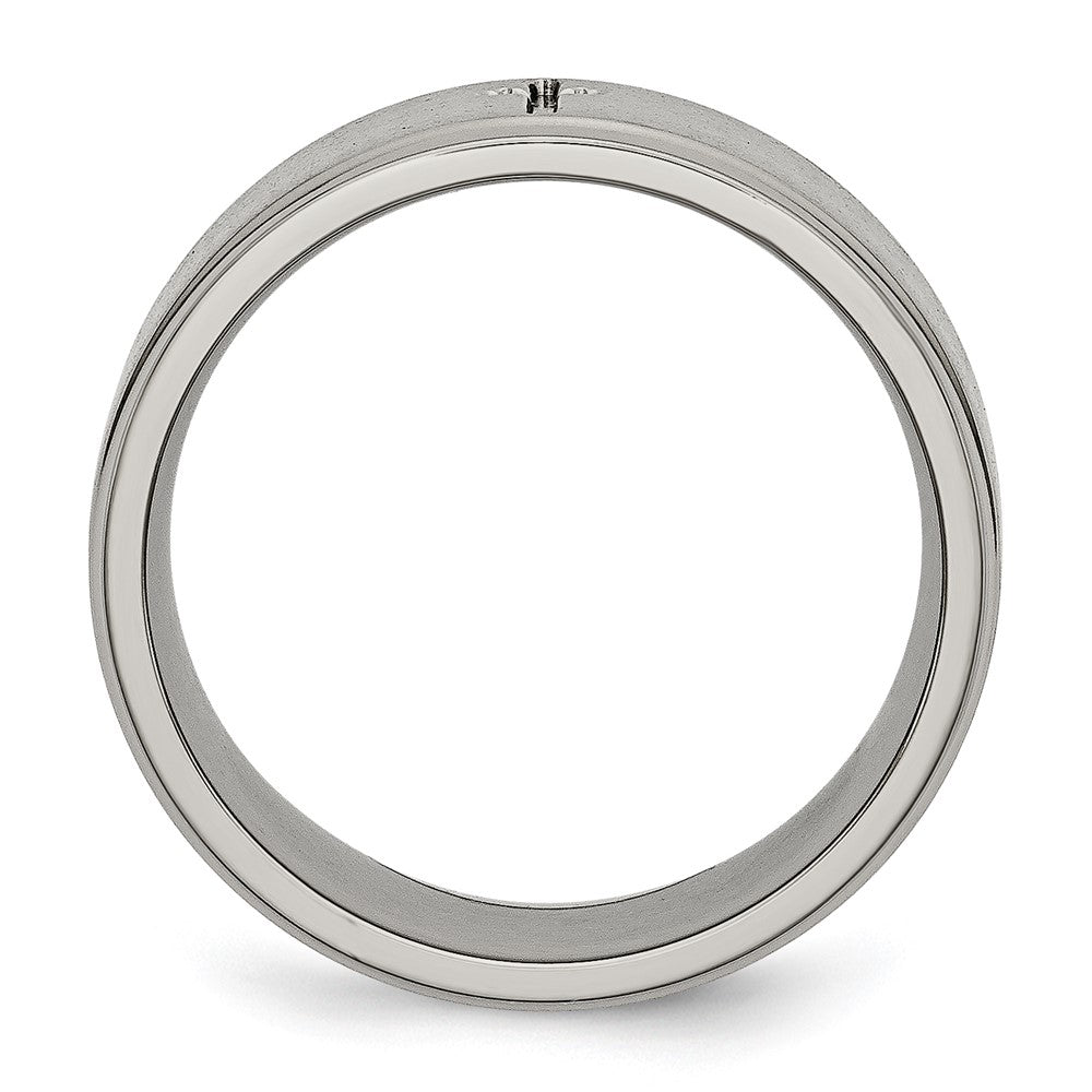 Titanium Brushed Center Cross 8mm Ridged Edge Band Size - 7.5