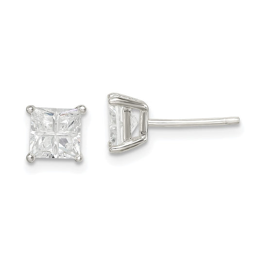 Sterling Shimmer Sterling Silver Rose-tone Rose Gold-plated 32 Stone 2.0mm CZ In and Out Round Hinged Hoop Earrings