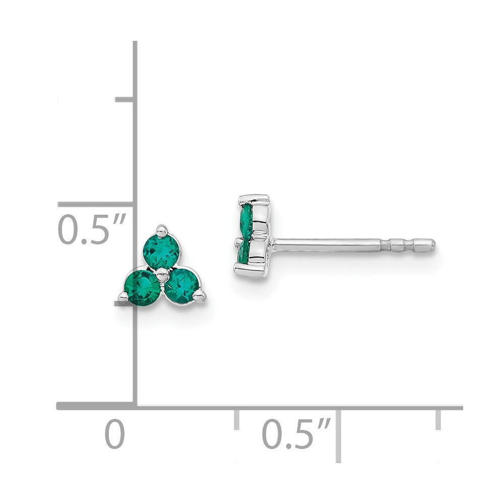 14k White Gold 3-stone Created Emerald Triangle Earrings