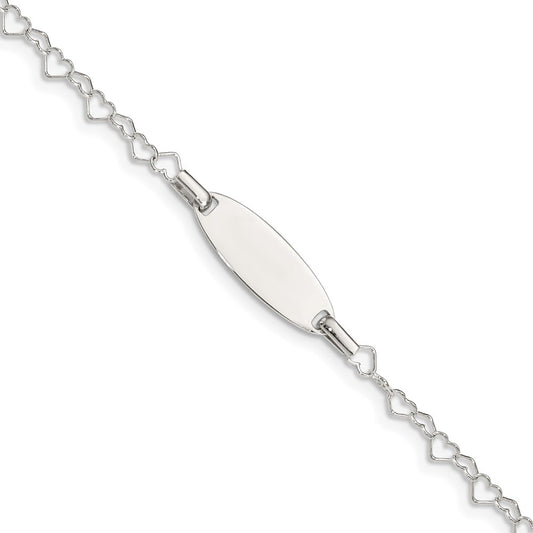 Sterling Silver Polished Engraveable Children's ID Heart Link Bracelet 6 inches
