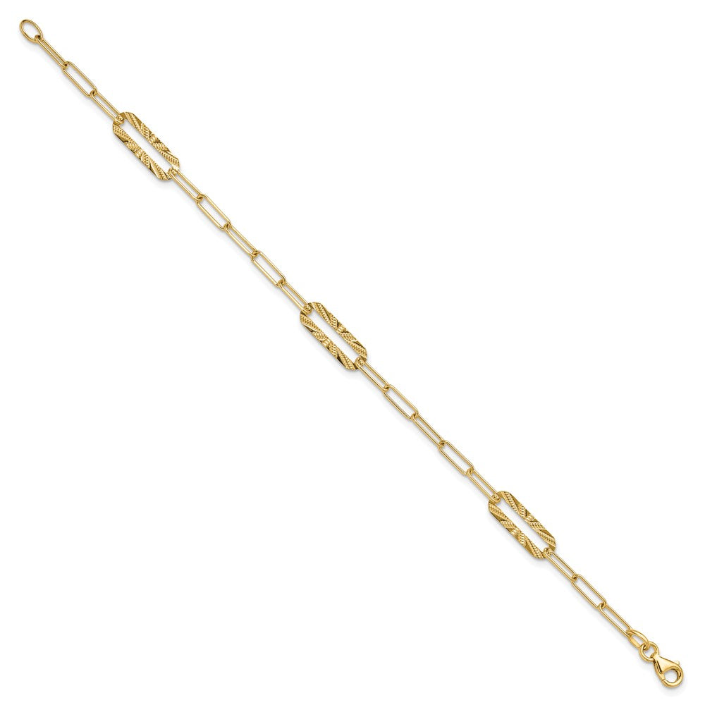 14K Polished and Textured Fancy Link Bracelet 7  inches