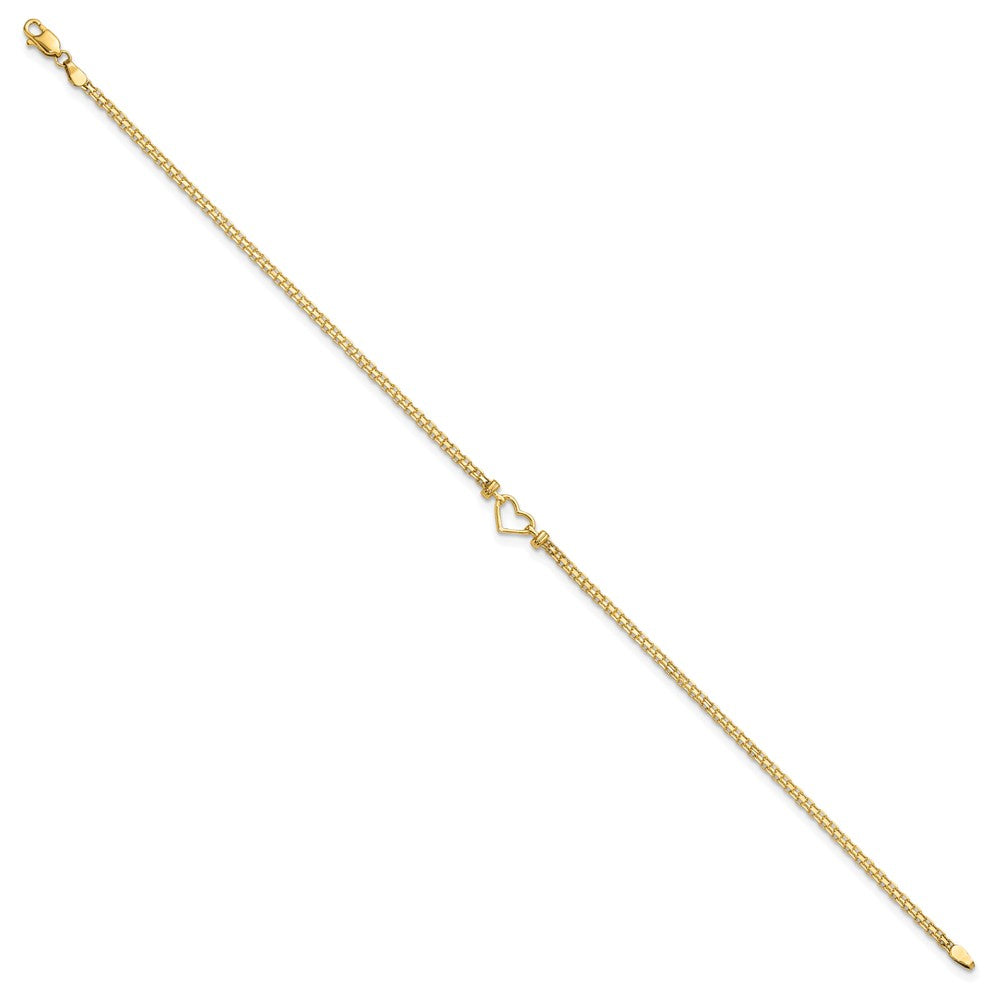 14k Polished Open-Heart 10inch Anklet 10 inches
