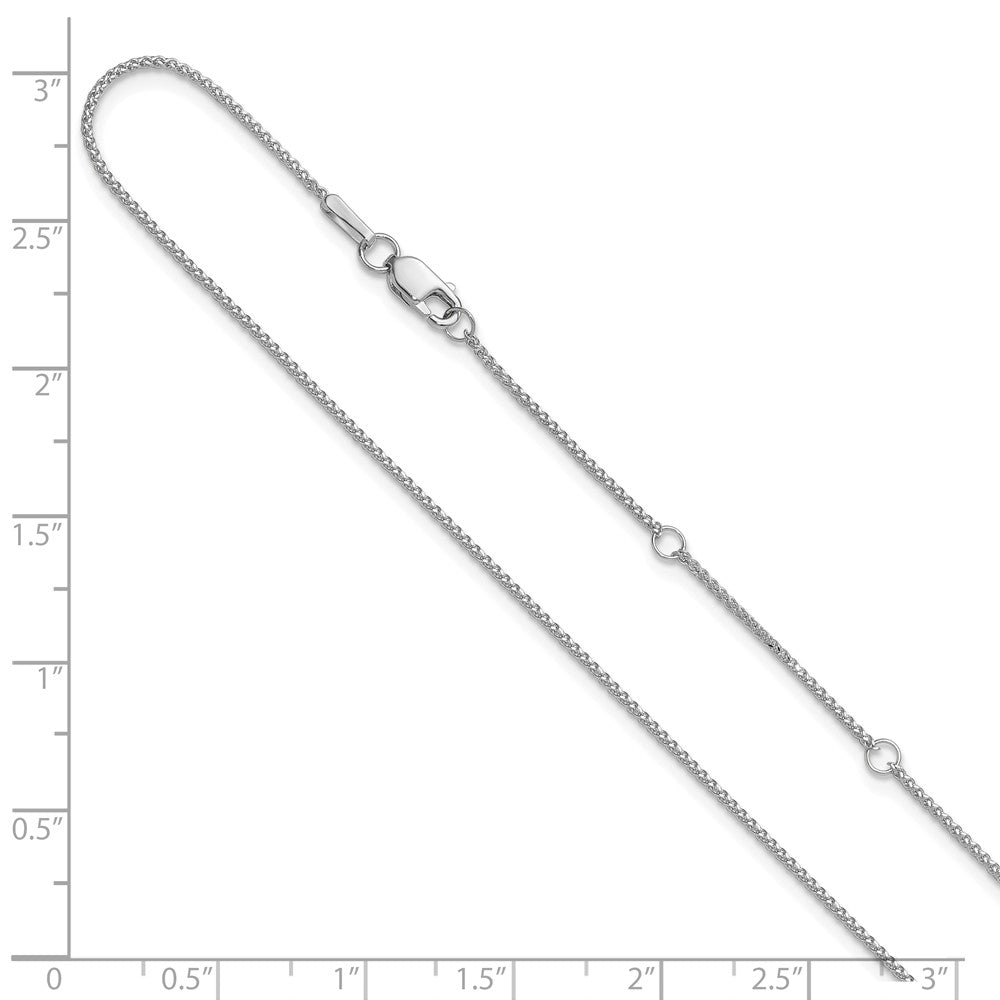 14K White Gold 1mm D/C Spiga 1in+1in Adjustable Chain
