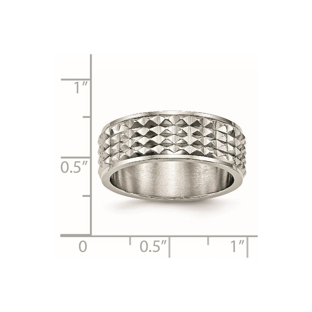 Stainless Steel Polished 8mm Studded Band Size - 10.5