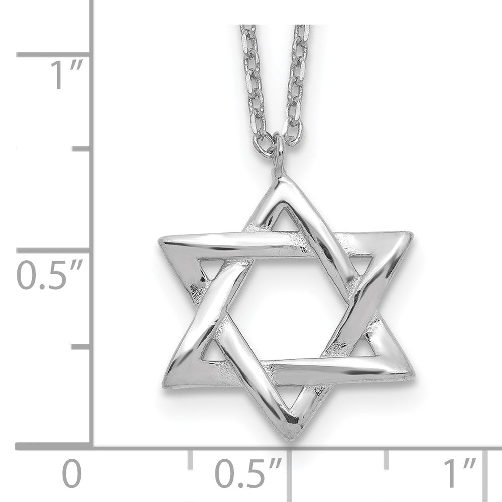 Sterling Silver Rhodium-plated Star of David 16.5in plus 2in ext. Necklace 15 Inches