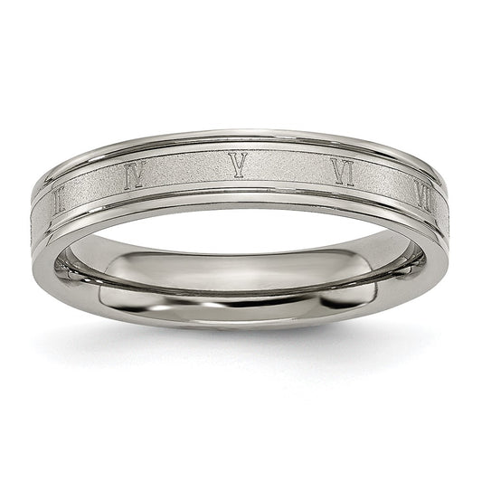 Titanium Brushed Center 4mm Roman Numerals Band Size - 10.5