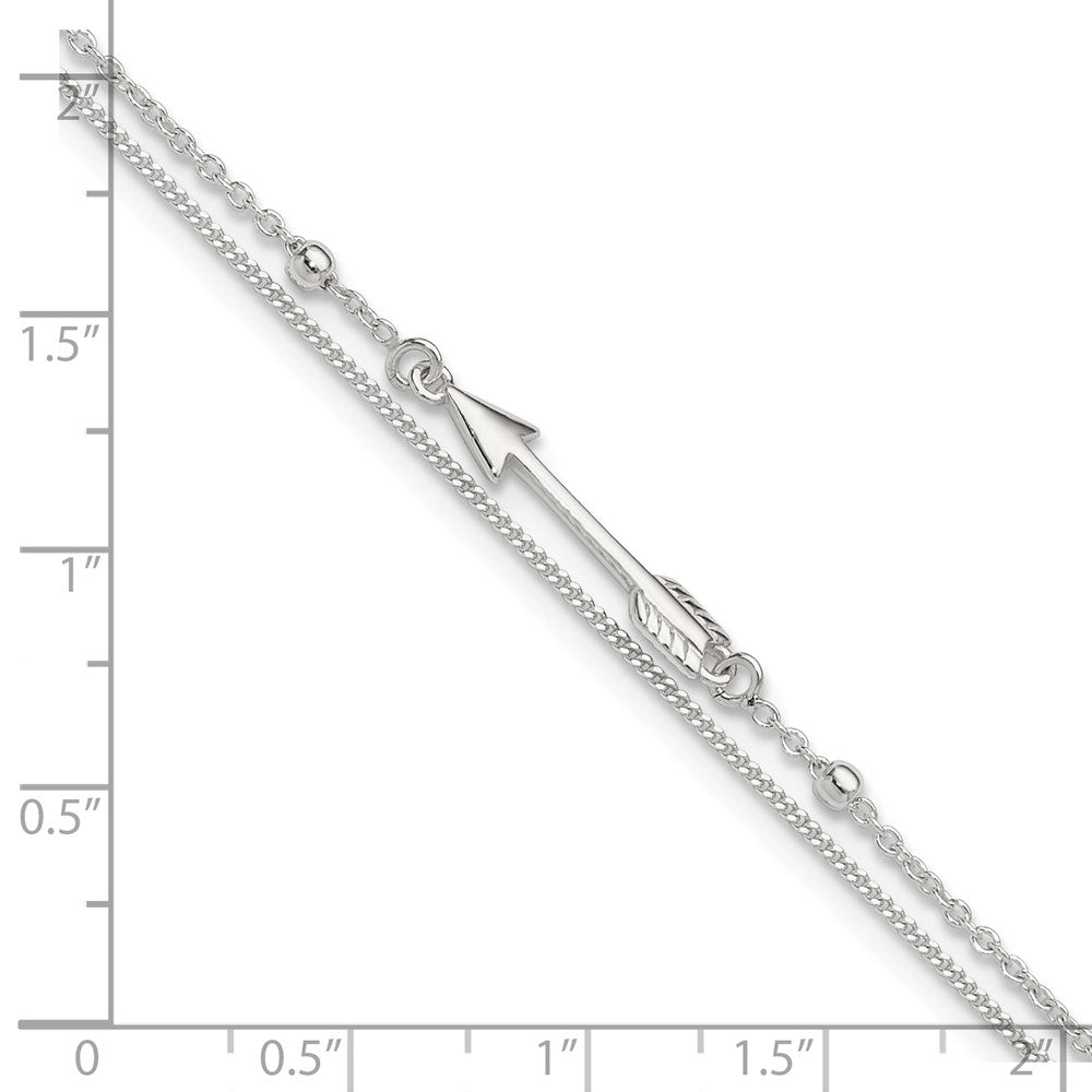 Sterling Silver 9in Plus 1in Ext. 2-strand Arrow and Bar Anklet 9 inches