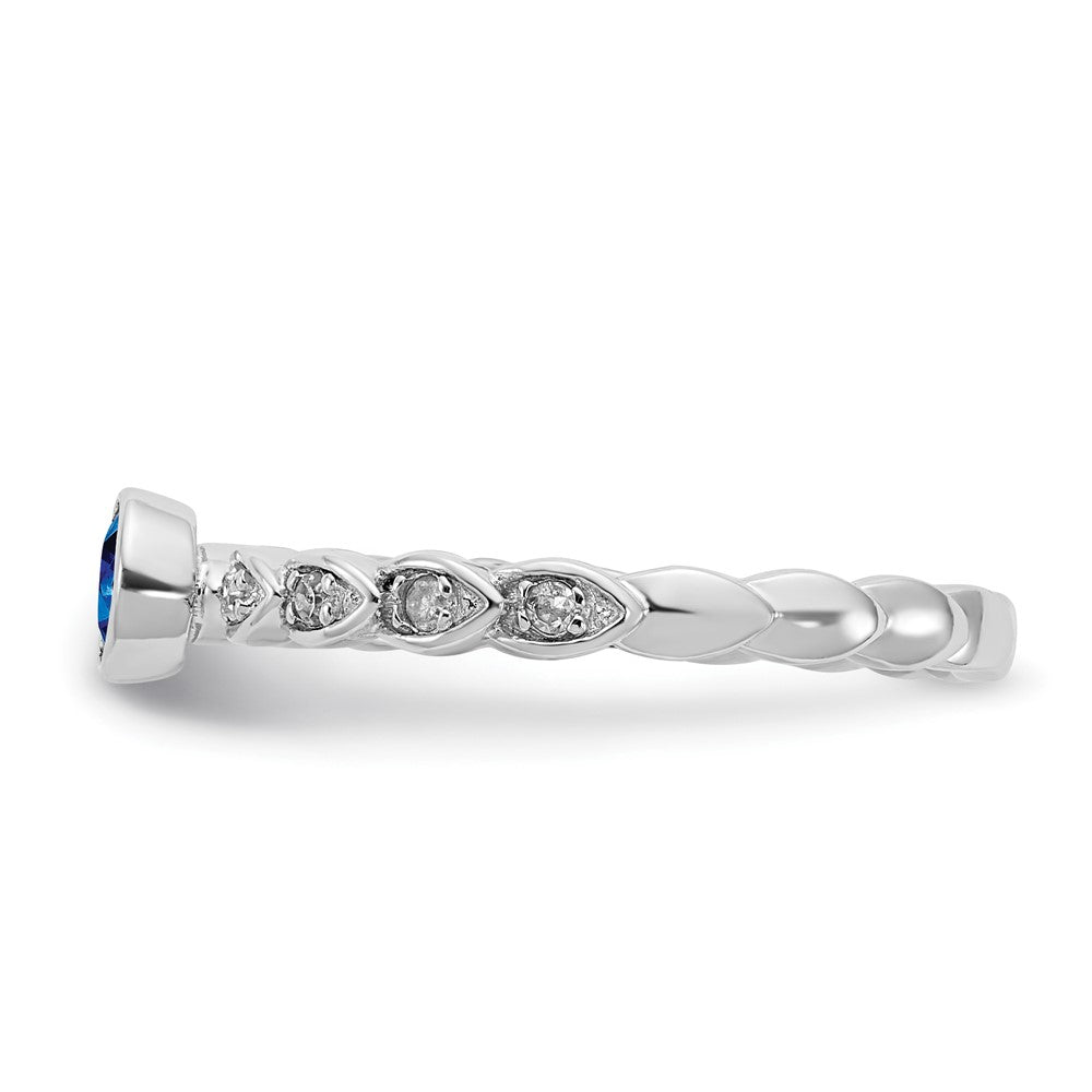 Sterling Silver Created Sapphire and Diamond Ring