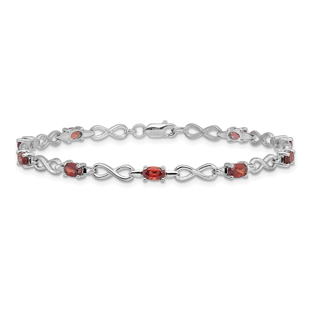 Sterling Silver Rhodium-plated Garnet Bracelet 7 inches