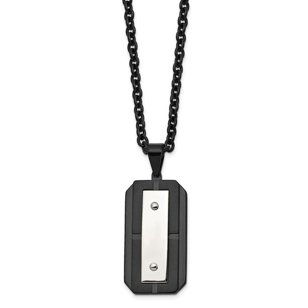 Stainless Steel Brushed and Polished Black IP-plated Dog Tag 24in Necklace