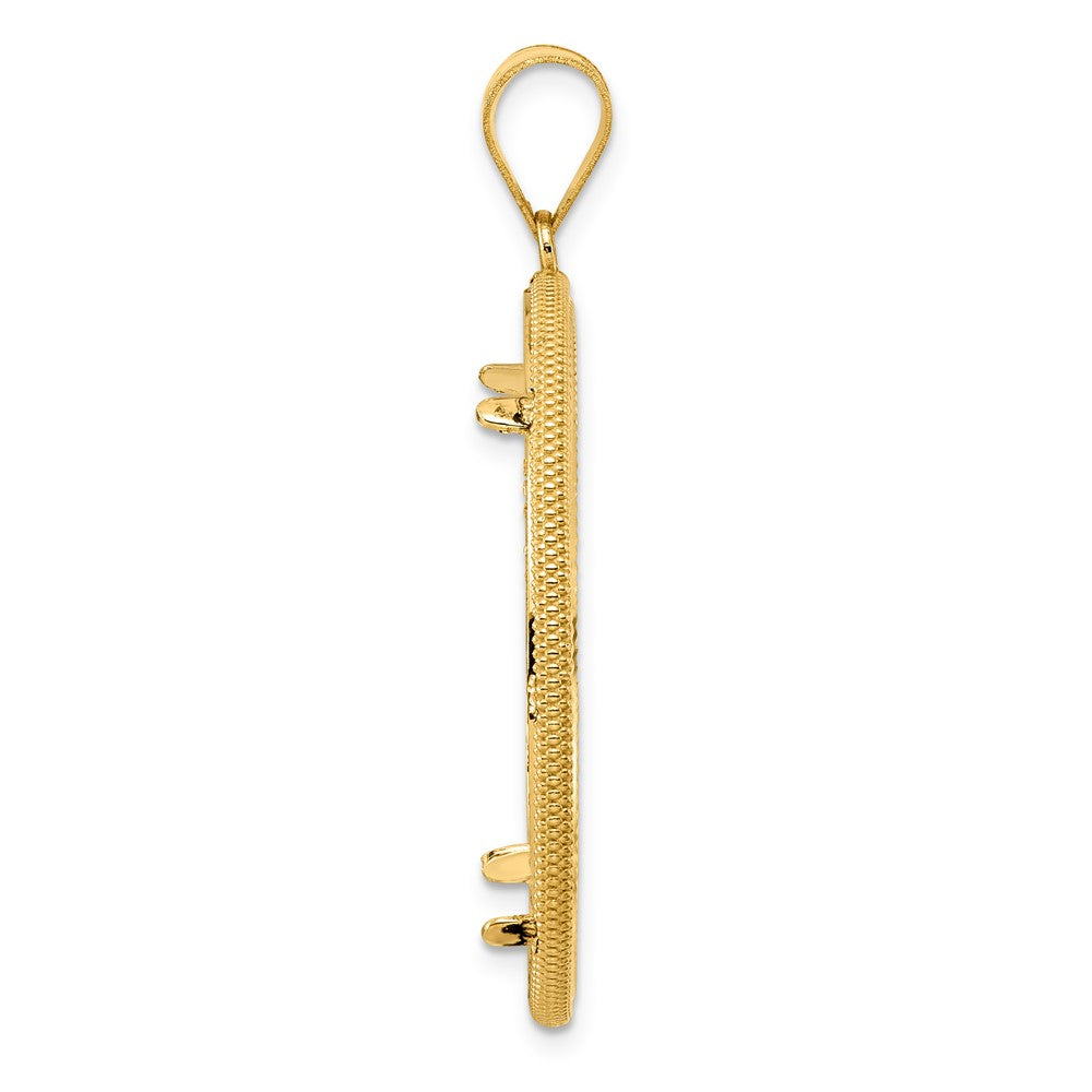 14k Diamond Cut Popcorn with 32.0mm Prong Coin Bezel Pendant