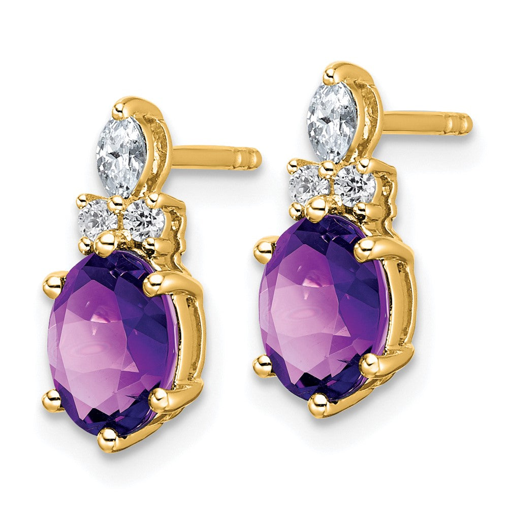 14K Gold Polished Diamond & Amethyst Twisted Post Earrings