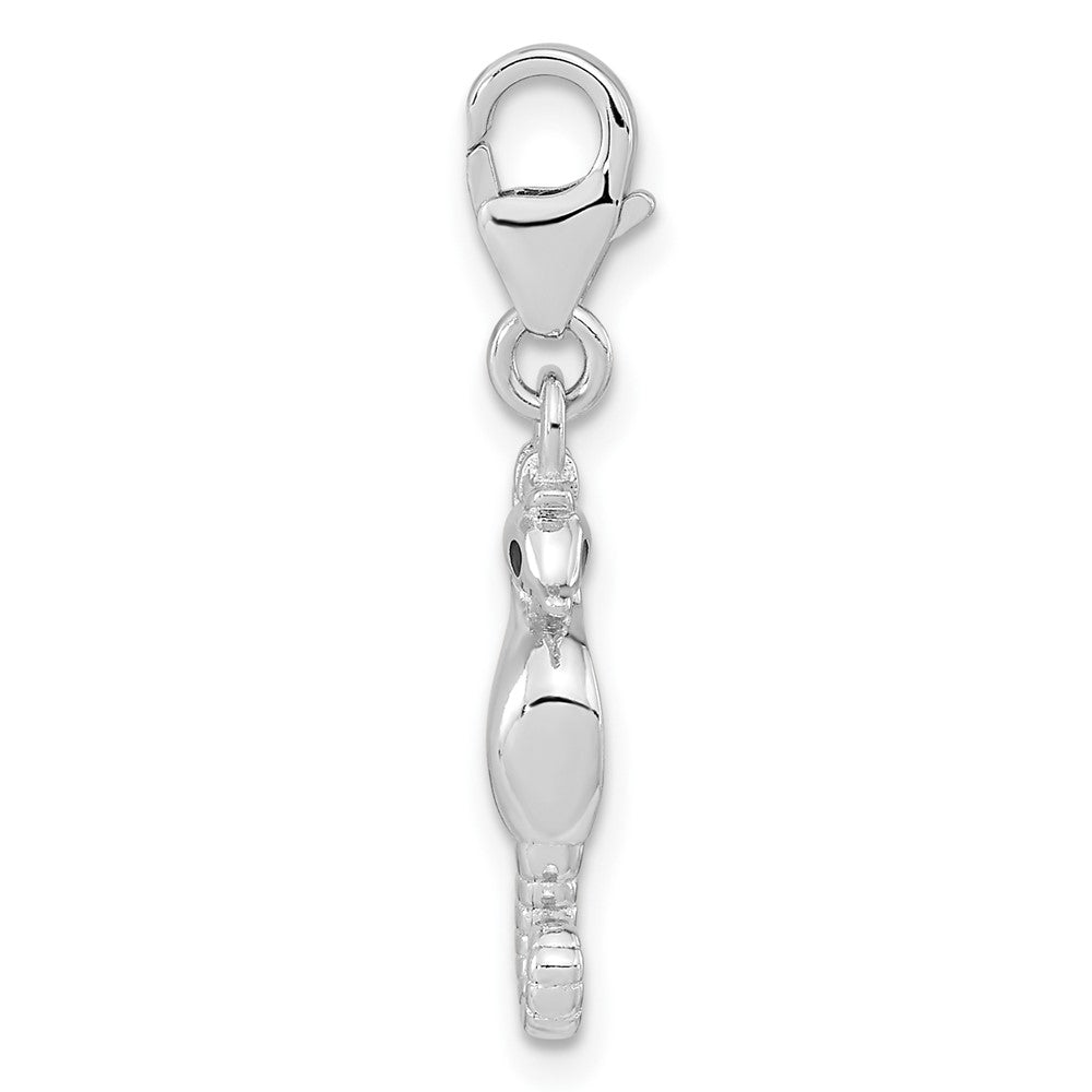 Amore La Vita Sterling Silver Rhodium-plated Polished 3-D Glitter Enameled 3-D Seahorse Charm with Fancy Lobster Clasp