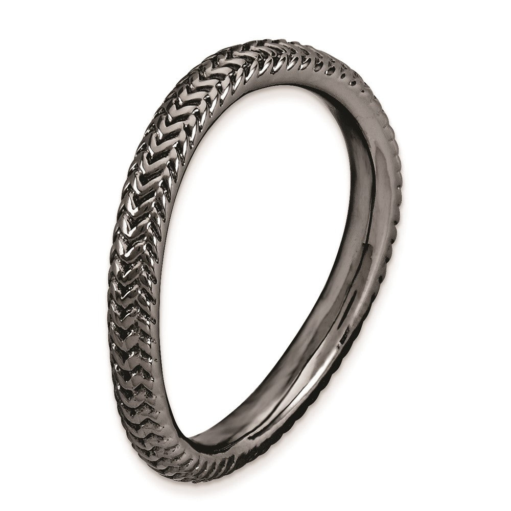 Sterling Silver Stackable Expressions Polished Black-plate Wave Ring