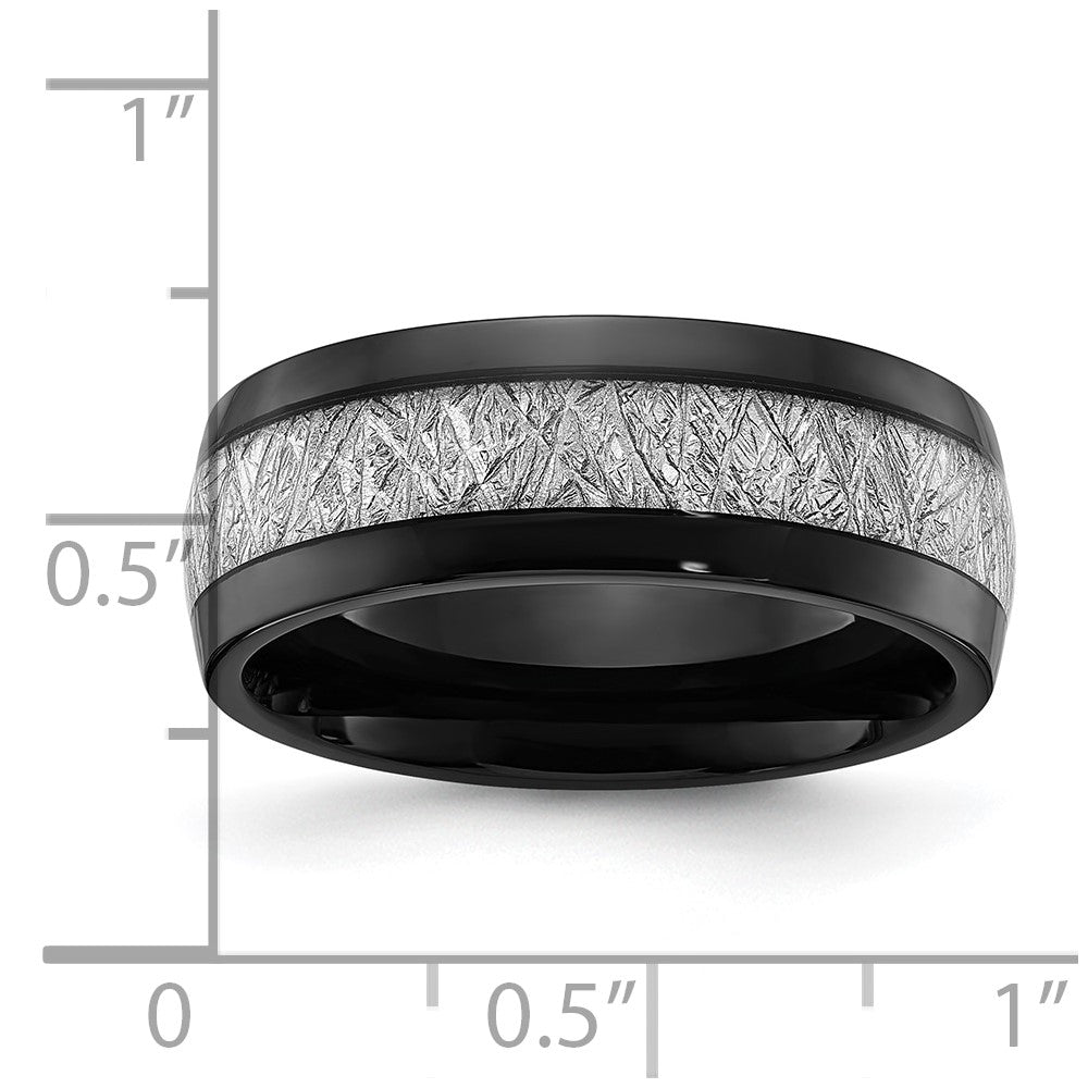 Chisel Stainless Steel Polished Black IP-plated with Imitation Meteorite Inlay 8mm Band Size - 12