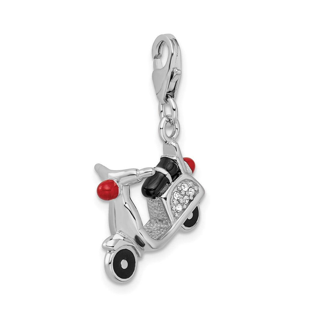 Amore La Vita Sterling Silver Rhodium-plated Polished 3-D Enameled Crystal Moped Charm with Fancy Lobster Clasp