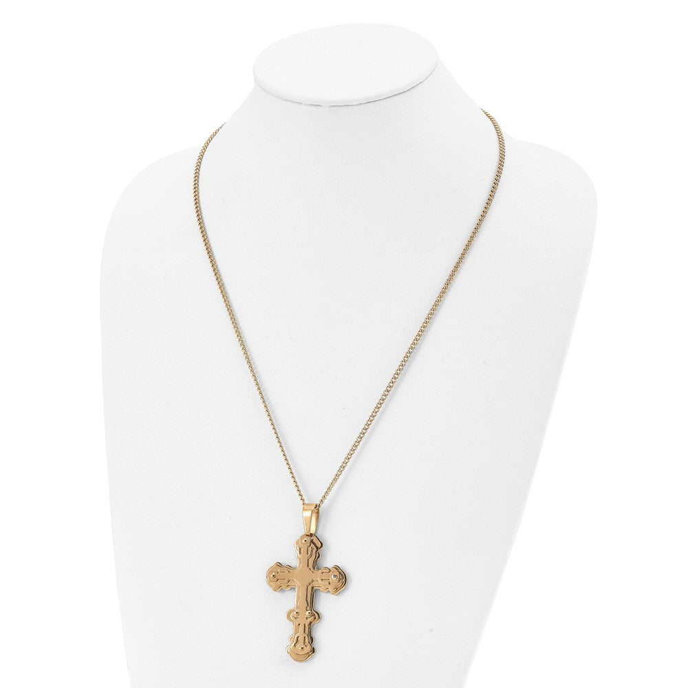 Stainless Steel Polished Yellow IP-plated Cross 24in Necklace