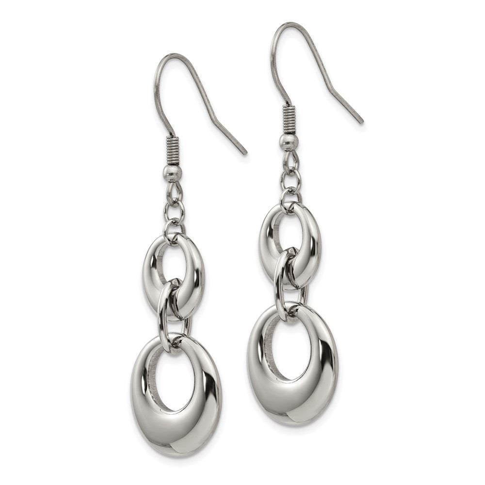 Stainless Steel Polished Circles Dangle Shepherd Hook Earrings