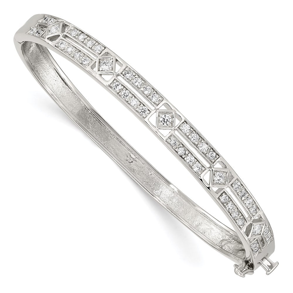 Sterling Silver Rhodium-plated CZ Hinged Bangle 6.75 inches