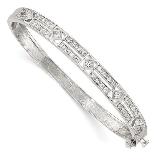 Sterling Silver Rhodium-plated CZ Hinged Bangle 6.75 inches
